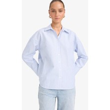 DeFacto Oversize Geniş Kalıp Çizgili Oxford Uzun Kollu Gömlek D4512AX25AU