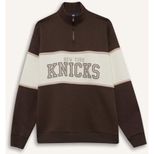 DeFacto NBA New York Knicks Oversize Geniş Kalıp Yarım Fermuarlı Sporcu Sweatshirt E9693AX25AU