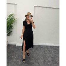 Infivento Kadın Kısa Kollu V Yaka Maxi Boy Elbise 124 cm