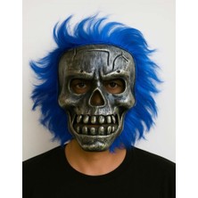 Nessiworld Wild Skull - Gümüş Kafatası Mavi Saçlı Iskelet Maske