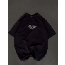 Infivento Unisex Bisiklet Yaka Baskılı Oversize T-Shirt - Siyah