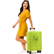 Harika Peluş Gülen Yüz Desenli Bavul-Valiz Koruyucu Kılıf (Orta Boy)