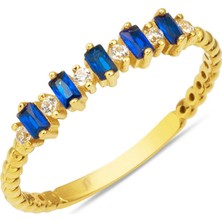 Lacivert Bagetli Altın Yüzük 14 Ayar