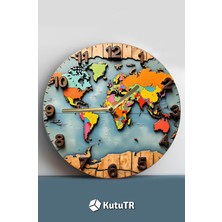 Dekoratif Mdf Dünya Haritası Duvar Saati – 33X33 cm SDW416