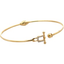 Modern ve Zarif Tarz Zirkon Taş Detaylı Şık Yeşil Altın Kelepçe Bilezik