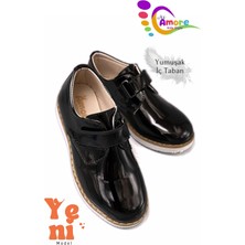 Lil Amore Cırt Cırtlı Erkek Çocuk Ayakkabısı – Okul & Sünnet Düğünü Için Klasik Model Siyah Rugan Beyaz