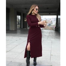 Infivento Kadın Uzun Kollu Çıtçıtlı Viskon Krop Bluz ve Yırtmaçlı Etek Istenildiğinde Elbise Olan Ikili Takım