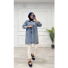 Taşlı Tunik Ceket Kar Yıkamalı Mavi D2516