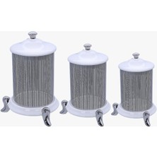 Ayaklı 3’lü Beyaz Kavanoz & Baharat Takımı