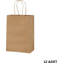 Büküm Saplı Mini Kağıt Çanta SETI-12LI, Parti, Doğum Günü, Hediye Çantaları, 11X15X6 Cm, Kraft