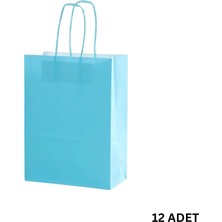 Büküm Saplı Mini Kağıt Çanta SETI-12LI, Parti, Doğum Günü, Hediye Çantaları, 11X15X6 Cm, Açık Mavi