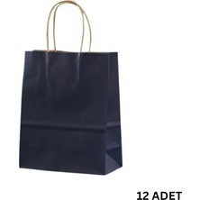 Büküm Saplı Mini Kağıt Çanta SETI-12LI, Parti, Doğum Günü, Hediye Çantaları, 11X15X6 Cm, Lacivert
