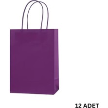 Büküm Saplı Mini Kağıt Çanta SETI-12LI, Parti, Doğum Günü, Hediye Çantaları, 11X15X6 Cm, Mor Renk