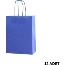 Büküm Saplı Mini Kağıt Çanta SETI-12LI, Parti, Doğum Günü, Hediye Çantaları, 11X15X6 Cm, Mavi