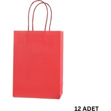 Büküm Saplı Mini Kağıt Çanta SETI-12LI, Parti, Doğum Günü, Hediye Çantaları, 11X15X6 Cm, Kırmızı Renk