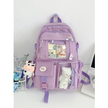 Peluş Ayılı Şeffaf Cepli Sırt Çantası | Lila, Pembe, Siyah, Yeşil, Krem