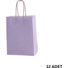 Büküm Saplı Mini Kağıt Çanta SETI-12LI, Parti, Doğum Günü, Hediye Çantaları, 11X15X6 Cm, Lila