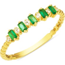 Yeşil Baget Altın Yüzük 14 Ayar