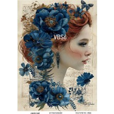 Lacivert Serisi Vbs6 Mavi, Çiçek, Portre Desenli 30*42 cm Pirinç Dekopaj