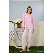 Pijamoni Kadın Milan Kumaş Bisiklet Yaka Pembe Pijama Takımı - 7600
