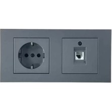 Ovivo Grano Füme Ikili Set Topraklı Priz + Nümeris (Telefon) Prizi