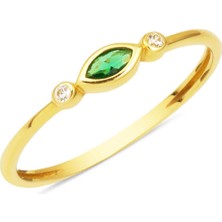 Yeşil Taşlı Markiz Yüzük 14 Ayar Altın