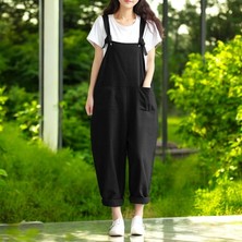 Askılı Büyük Cepli Salopet Keten Tulum