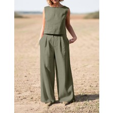 Keten Kolsuz Alt Üst Kadın Takım