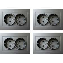 Ovivo Grano Füme Ikili Topraklı Priz Çerçeveli 4 Adet