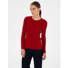 Pierre Cardin Kadın Kırmızı Ex. Slim Fit Örgü Desenli Kazak 50316334-VR030