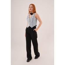 Infivento Düğme ve Ön Dikiş Detaylı Mavi Jean Yelek