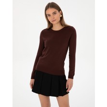 Pierre Cardin Kadın Kahverengi Slim Fit Bisiklet Yaka Basic Kazak 50315758-VR029
