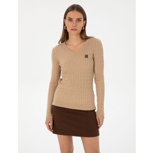 Pierre Cardin Kadın Bej Melanj Ex. Slim Fit Basic Kazak 50317062-VR156
