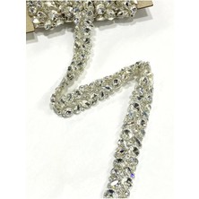 Ütü Ile Yapışan Taşlı Şerit / 50 cm / Gümüş / Kristal Taşlı