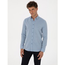 Pierre Cardin Erkek Mavi Slim Fit Dokulu Uzun Kollu Gömlek 50316768-VR036