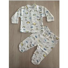 Cubbico Unisex Bebek Pijama Seti %100 Pamuklu Bulut Baskılı 0-3 Ay Renkli Tasarım