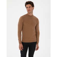 Pierre Cardin Erkek Camel Melanj Slim Fit Yarım Balıkçı Yaka Triko Kazak 50318128-VR122