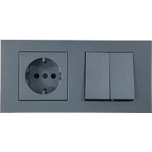 Ovivo Grano Füme Ikili Set Topraklı Priz + Komütatör