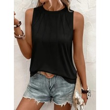 Infivento Kadın Kolsuz Bisiklet Yaka Önden Şerit Detaylı Viskon Bluz