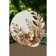 20 x 20cm Dekoratif Ahşap Duvar Süsü – Altın Çiçek Tasarımı DT092