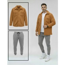 Unisex Trend Kombin Peluş Gömlek Ceket & Jogger Eşofman Takımı