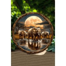 33 x 33cm Dekoratif Ahşap Duvar Süsü – Fil ve Dolunay Tasarımı DT096