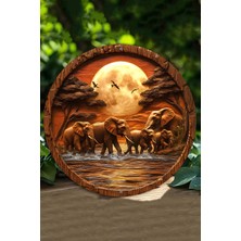 20 x 20cm Dekoratif Ahşap Duvar Süsü – Filler ve Dolunay Tasarımı DT094