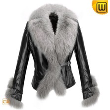 Hakiki Kuzu Derisi Siyah Kürklü Kısa Kadın Deri Mont