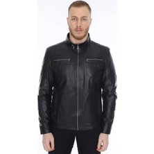 Hakiki Kuzu Derisi Siyah Royale Fermuarlı Erkek Deri Ceket