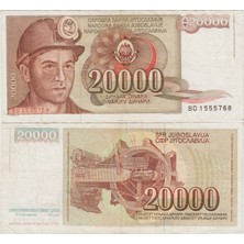 Banknoting YUGOSLAVYA 20.000 DİNAR 1 MAYIS 1987 MADENCİ TEMALI. ÇOK TEMİZ.
