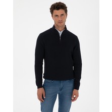 Pierre Cardin Erkek Lacivert Slim Fit Dik Yaka Fermuarlı Triko Kazak 50315732-VR033