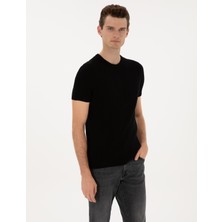 Pierre Cardin Erkek Siyah Slim Fit Bisiklet Yaka Triko Kazak 50315689-VR046