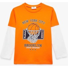 Koton Erkek Çocuk Uzun Kollu Bisiklet Yaka Basketbol Baskılı Pamuklu Tişört  6WKB10036TK