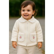Kız Çocuk Kuzu Welsoft Nakışlı  Arkası Atkılı Hırka Yumuşak Dokulu